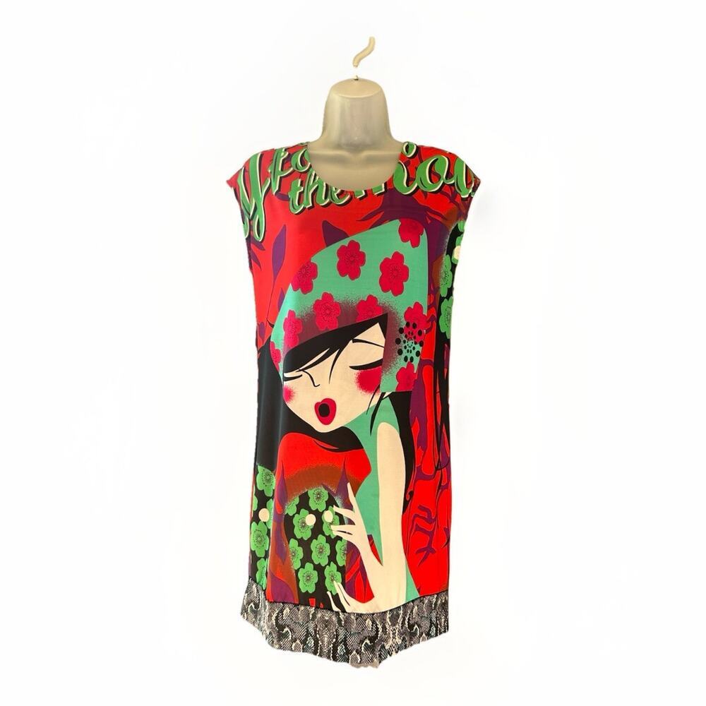 Vintage Just Cavalli Geisha Pop Art Dress Y2K Roberto Cavalli Shift Tunic Sz 4